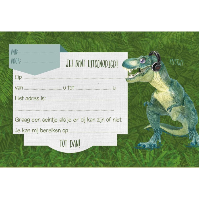 UITN010 - Set van 5 uitnodigingen + omslag Dino