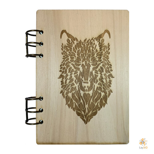 Lasercut berken houten notebook - wolf