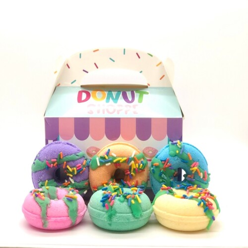 Donut doos met 6 bruisballen in donutvorm