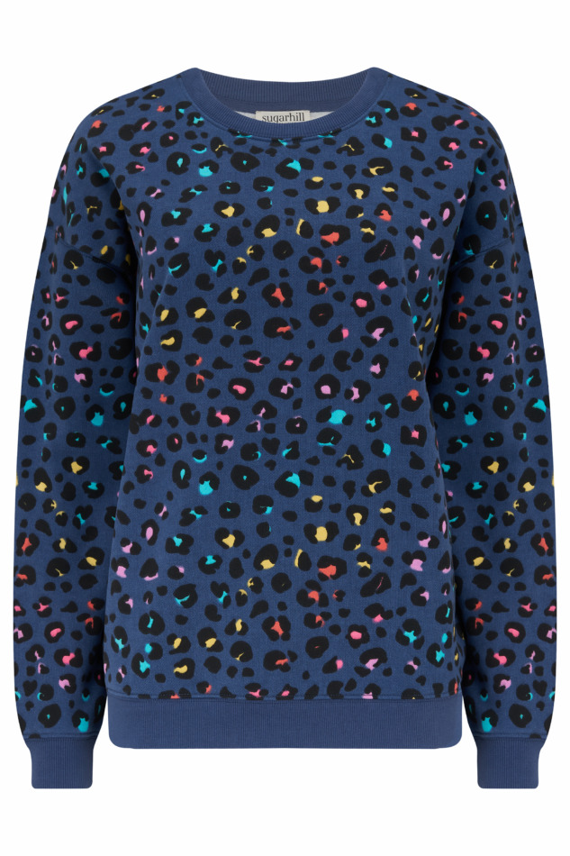 Sugarhill Brighton Noah sweatshirt - blauw met gekleurde luipaardprint (4)