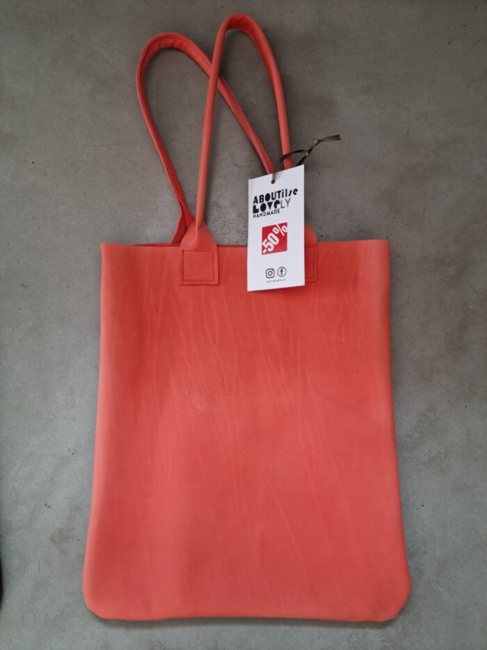 Shopper met binnentasje leder - Koraalrood