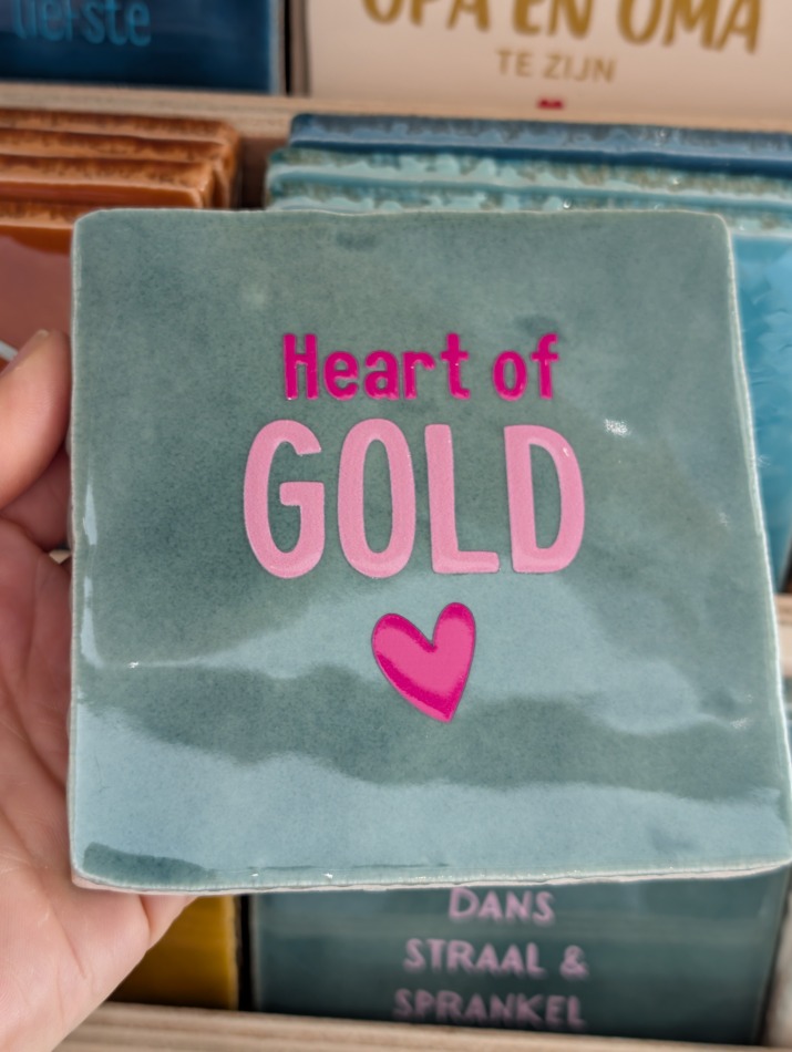 Tegel - Heart of gold - groen, fuchsia en zachtroze