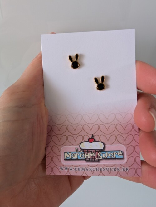 Oorbellen RVS - konijn zwart