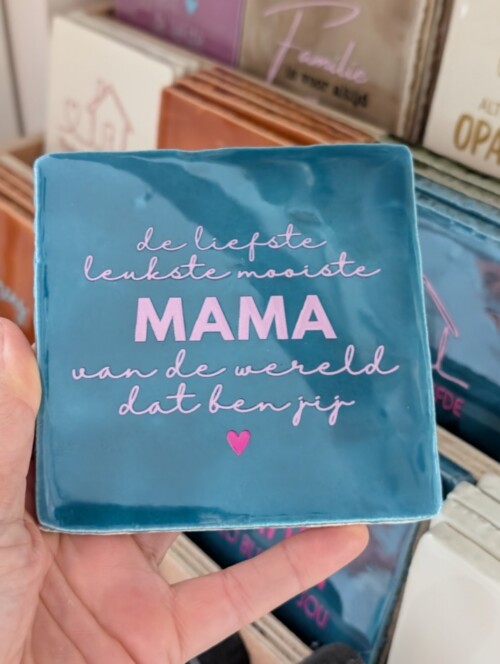 Tegel - De liefste leukste mama - Teal met roze