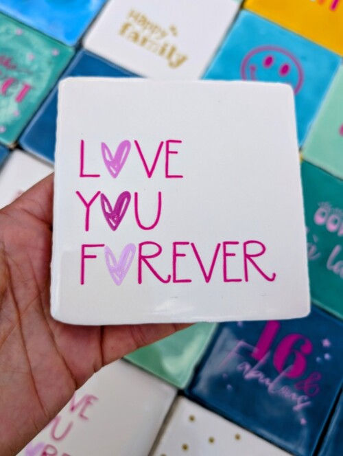 Tegel - Love you forever - Crème met roze