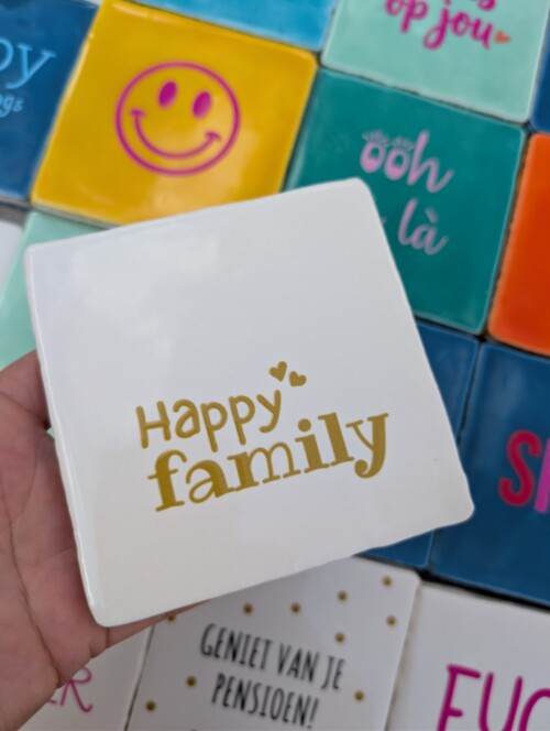 Tegel - Happy family - Crème met goud