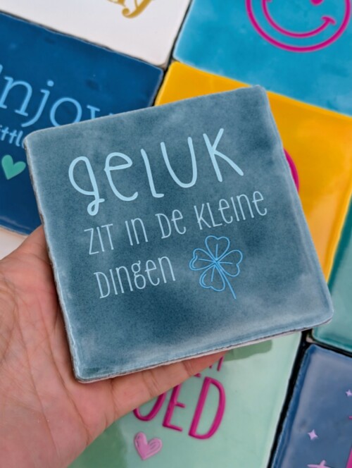 Tegel - Geluk zit in de kleine dingen - Zeegroen met lichtgroen