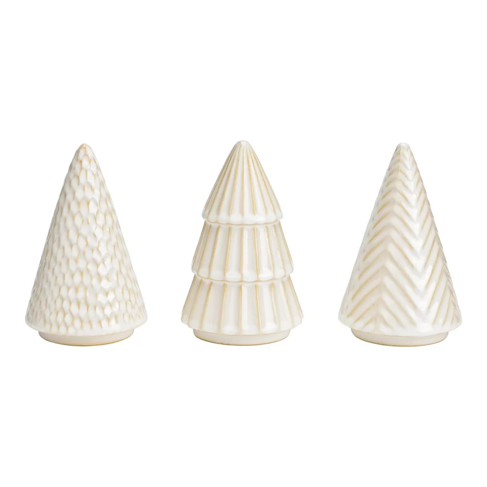 Keramische kerstboom met reliëf 9x15x9cm - Wit