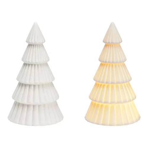 Kerstboom met verlichting op batterijen - porselein wit 9x16x9cm